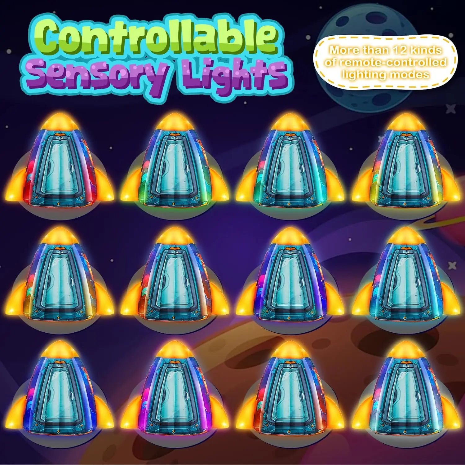Subao Rocket Inflatable Light Up Sensory Tent for Kids with Autism,Blow Up Kids Tent for Home Classroom Indoor Play,Autism Senso