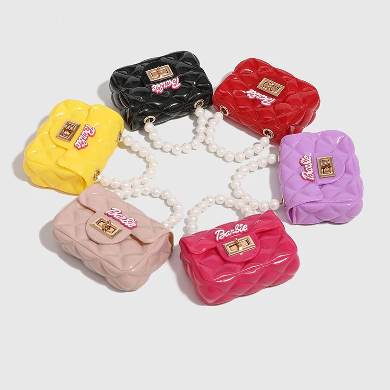 Kawaii Barbies Girly Shoulder Bags Cute Anime Mini Chain Pearl Handbag Earphone Cover Cute Jelly Bag Small Bag Zero Wallet Gift