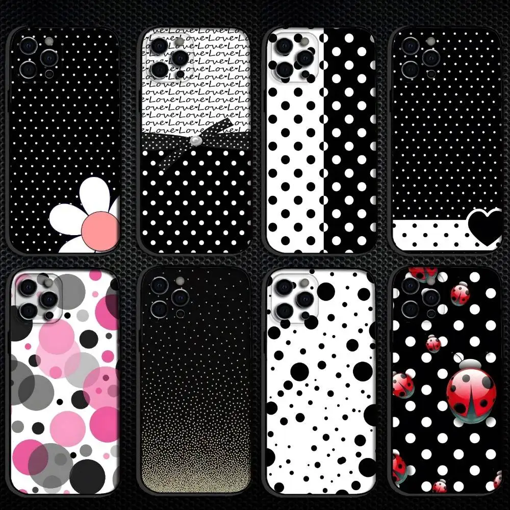 

Black And White Polka Dot Phone Case For iPhone 16,15,14,13,12,11 Plus,Pro Max, Others Soft Black Cover
