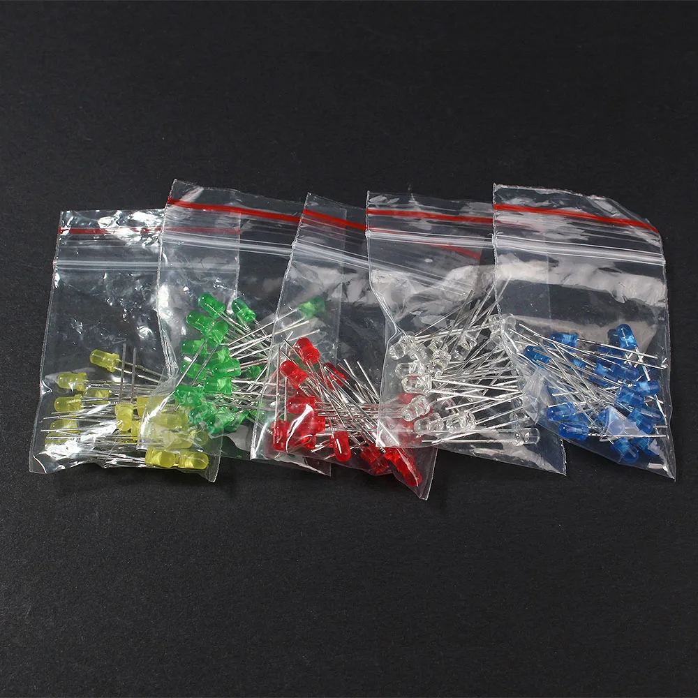 100PCS/Lot DIY Electronic Kit LED diode F3 Super Bright 3MM Red Yellow Blue Green White LEDs Kit
