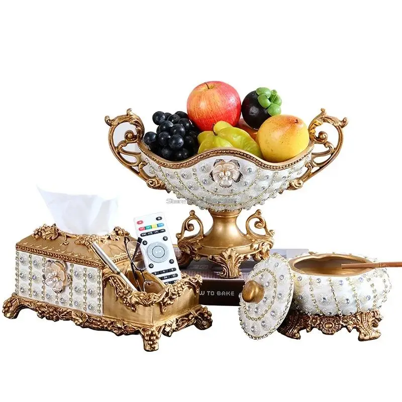 Luxury Home Decoration Table Dried Fruit Tray Set Creative Candy Tray Diamond - studded Living Room Decoration key-2