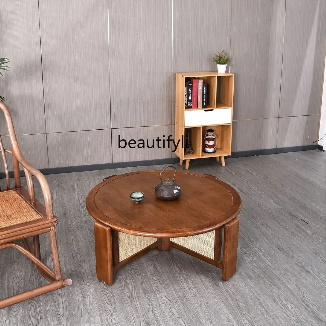 Mesa de centro redonda directa de fábrica, Tatami de estilo japonés, pequeño apartamento, mesa de té de ratán, almacenamiento redondo para casa de familia