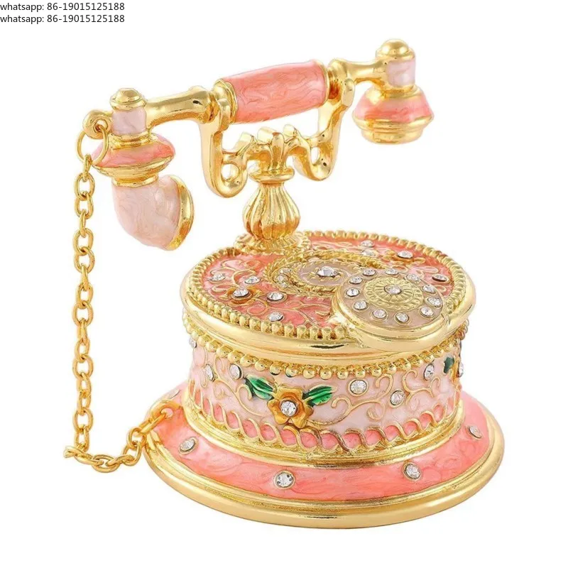 Retro Telephone Style Home Accessories Enamel Jewelry European Style Storage Box Flip Cover Carved Home Decoraion Ornament