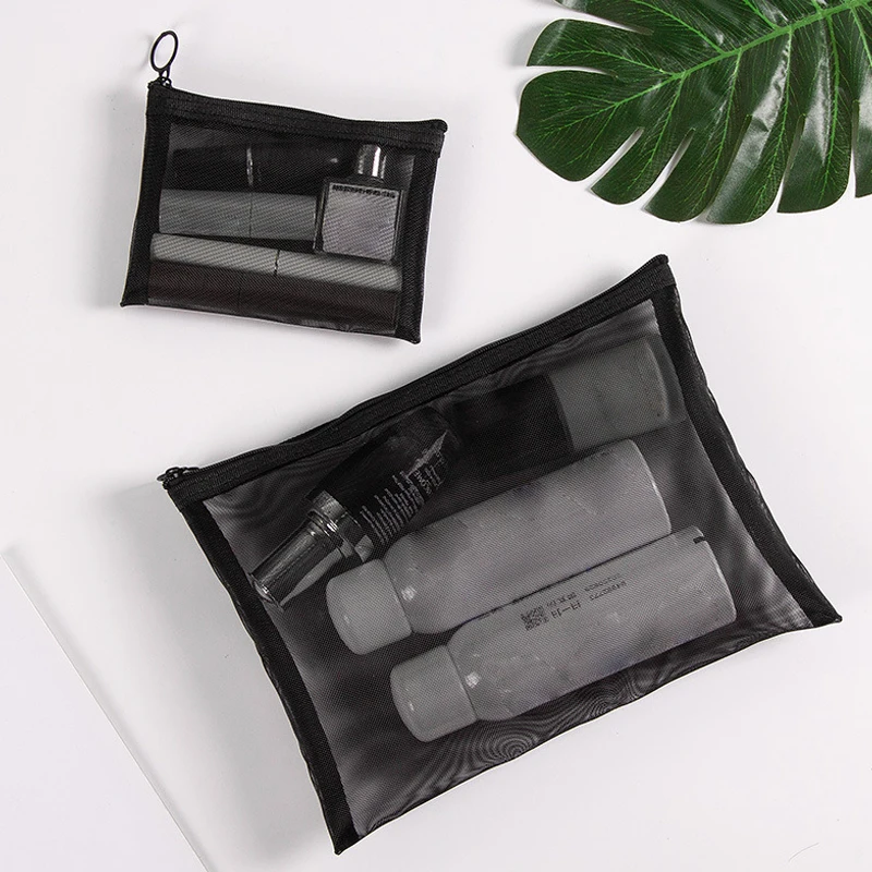 1 pz viaggio grigio nero maglia borsa cosmetica cerniera borsa per il trucco donne lavare borsa da toilette organizzatore di trucco custodia portatile