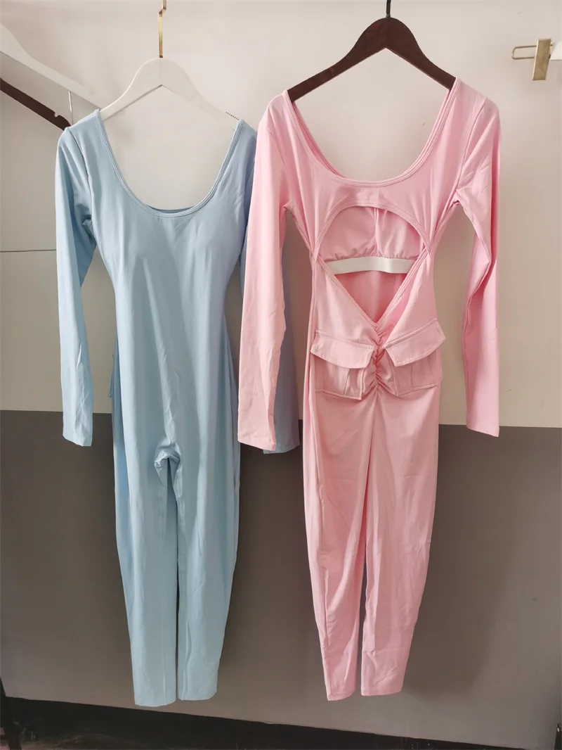 

Tight Long Sleeve Backless Jumpsuit Woman Gym Workout Sports Running Fitness Jumpsuits Women Slim Yoga Clothes