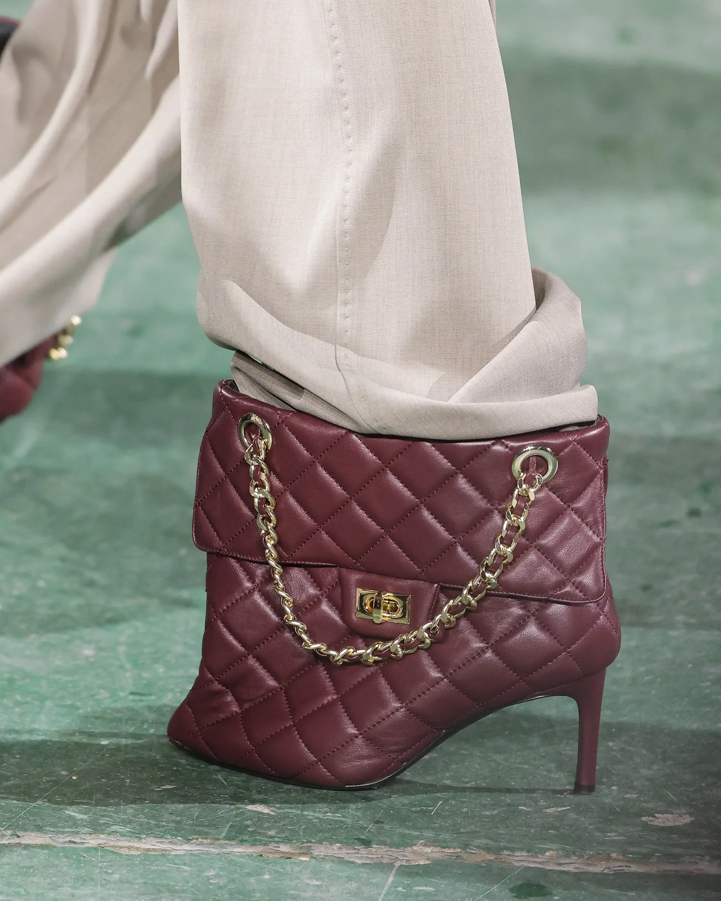 Autumn Winter New Women's Burgundy/Black Ankle Boots Gold Chain Decor Unique Shape Stiletto High Heel Fashion Large Size Boots