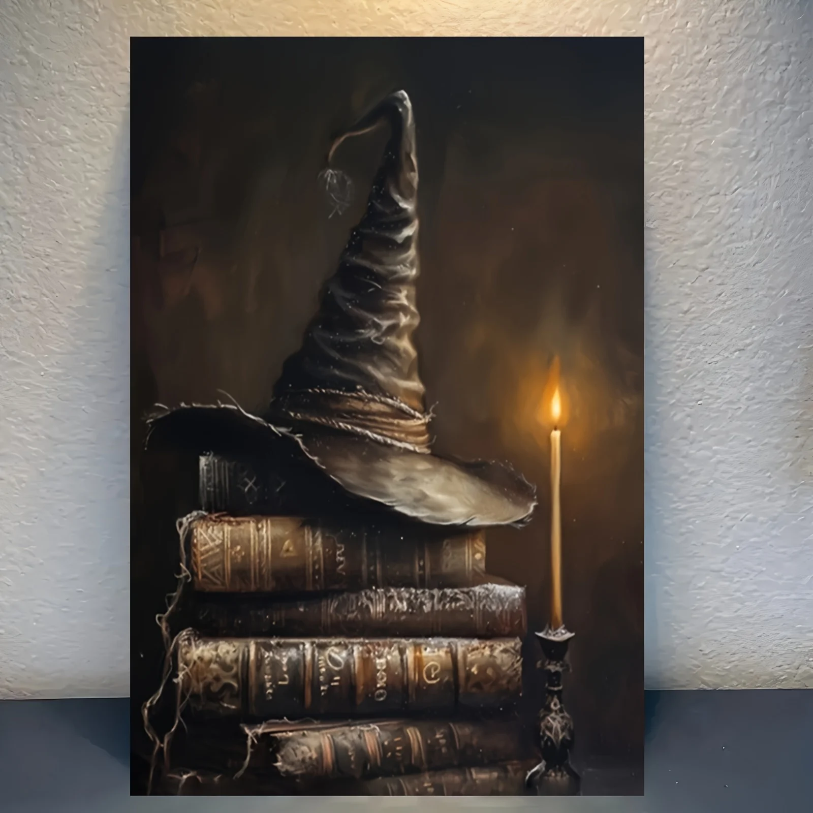 Room Decor 1pc Mystical Wizard Hat & Ancient Tomes Canvas Art Print, Frameless Fantasy Wall Decor, Unique Gift for Book Lover