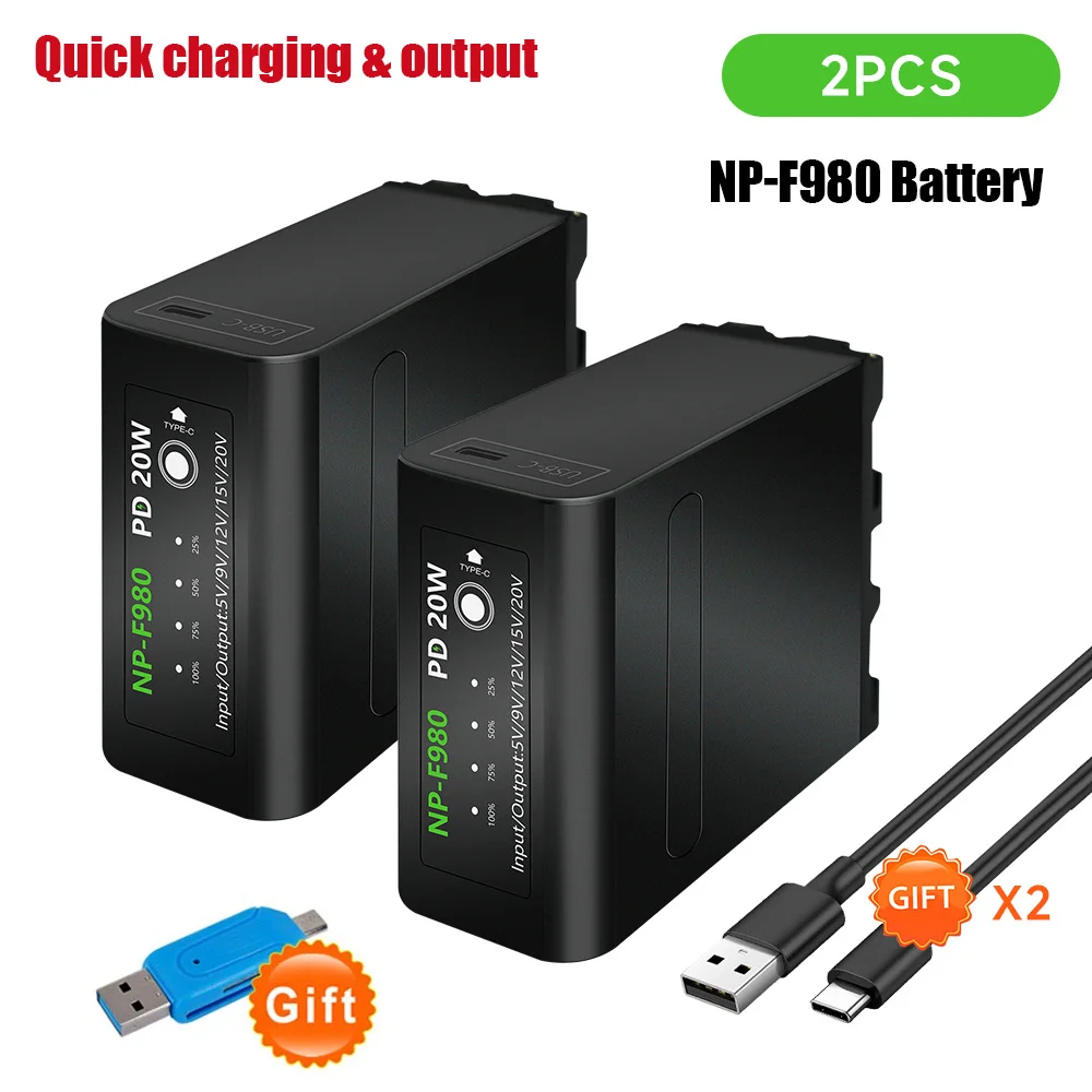 

1-4PCS NP-F980 F990 Battery USB PD20W Quick charging output 10800mAh For Sony CCD-TRV35 TRV940 CCD-RV100 CCD-RV200 NP-F960 F970