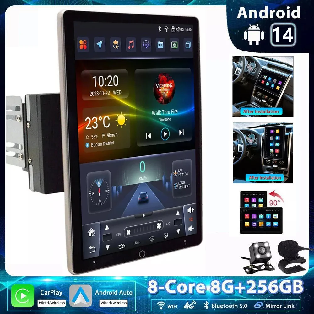 4g + 64g android 14 carro estéreo vídeo multimidia rádio player 10.1 Polegada universal autoradio gps tela de toque rotativa elétrica