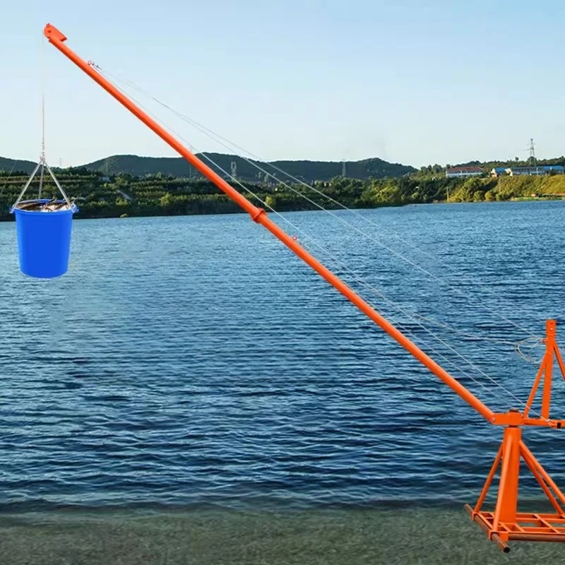 

Fish pond reservoir pond fish long arm 360 rotating mobile lifting small crane hoist