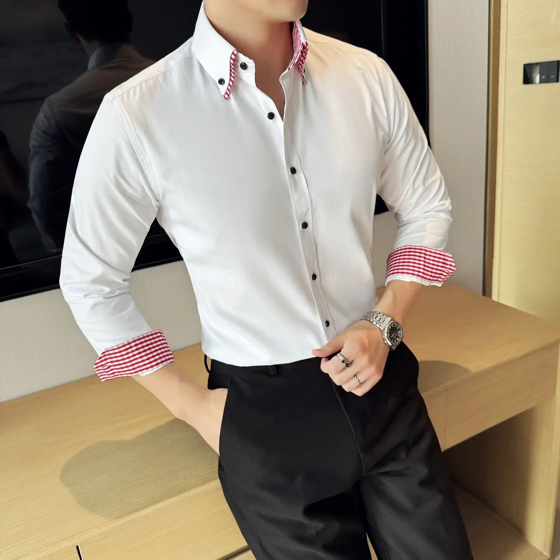 

Spring men's long sleeved shirt, modern groomsman attire