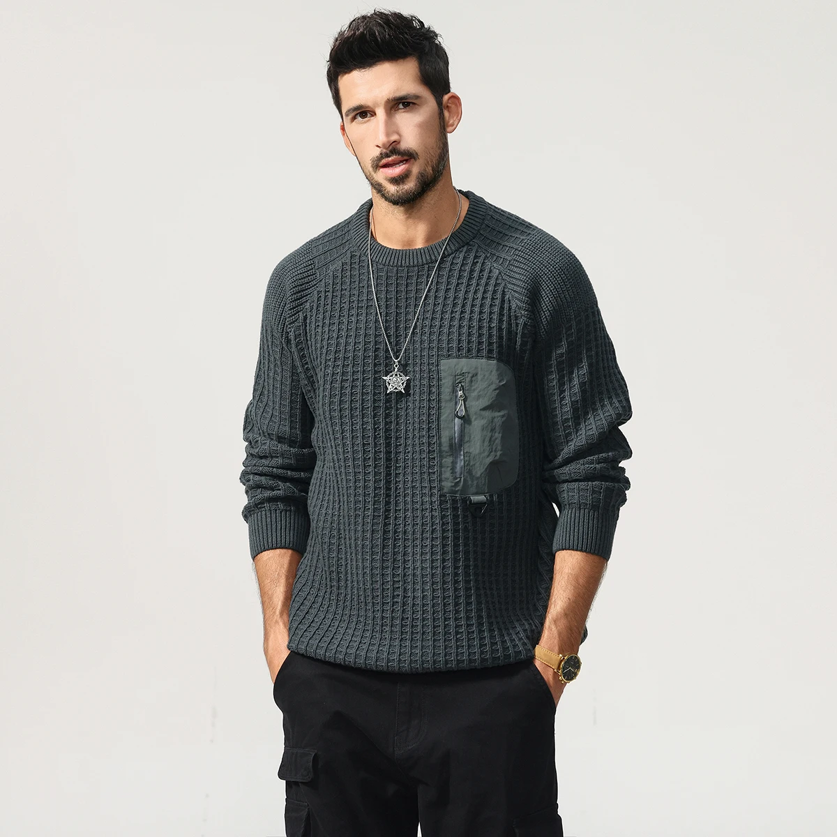 

Retro American Style Waffle Knit Sweater 2025 Autumn Winter Men's Loose Relaxed Fit Pullovers High Quality Plus Size 4XL Trendy