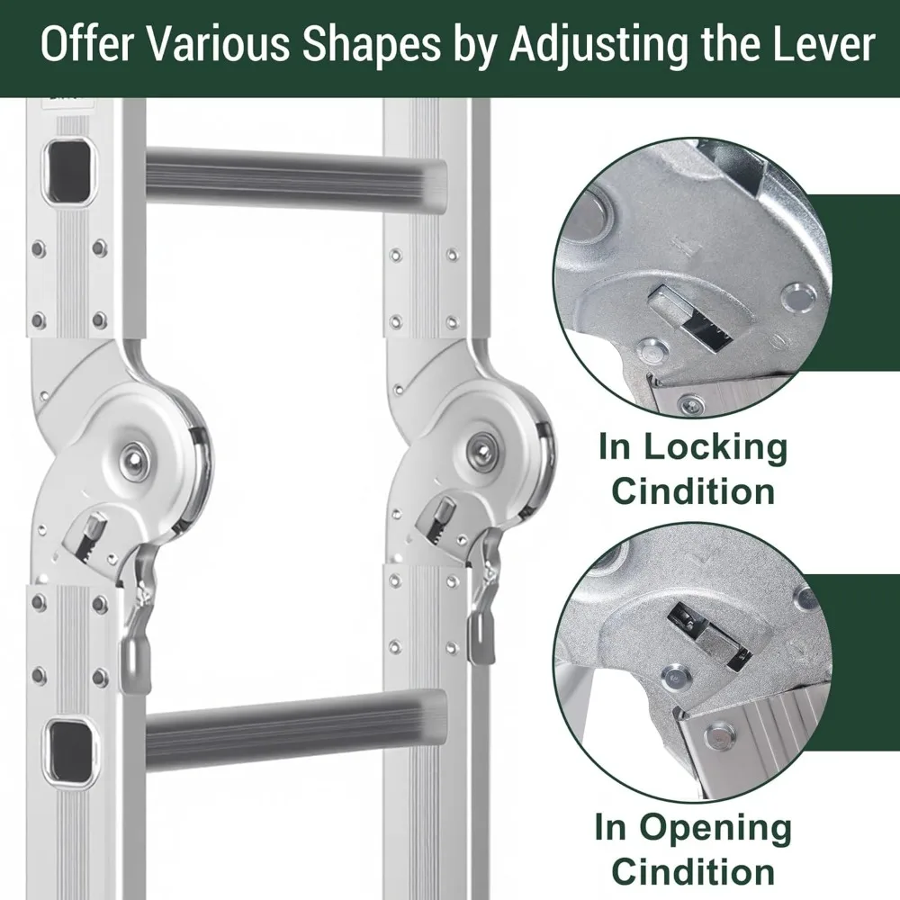 Escalera de extensión multiusos de aluminio 7 en 1: capacidad de 330 libras, escalera de andamio plegable de 12,5 pies para el hogar y la taller