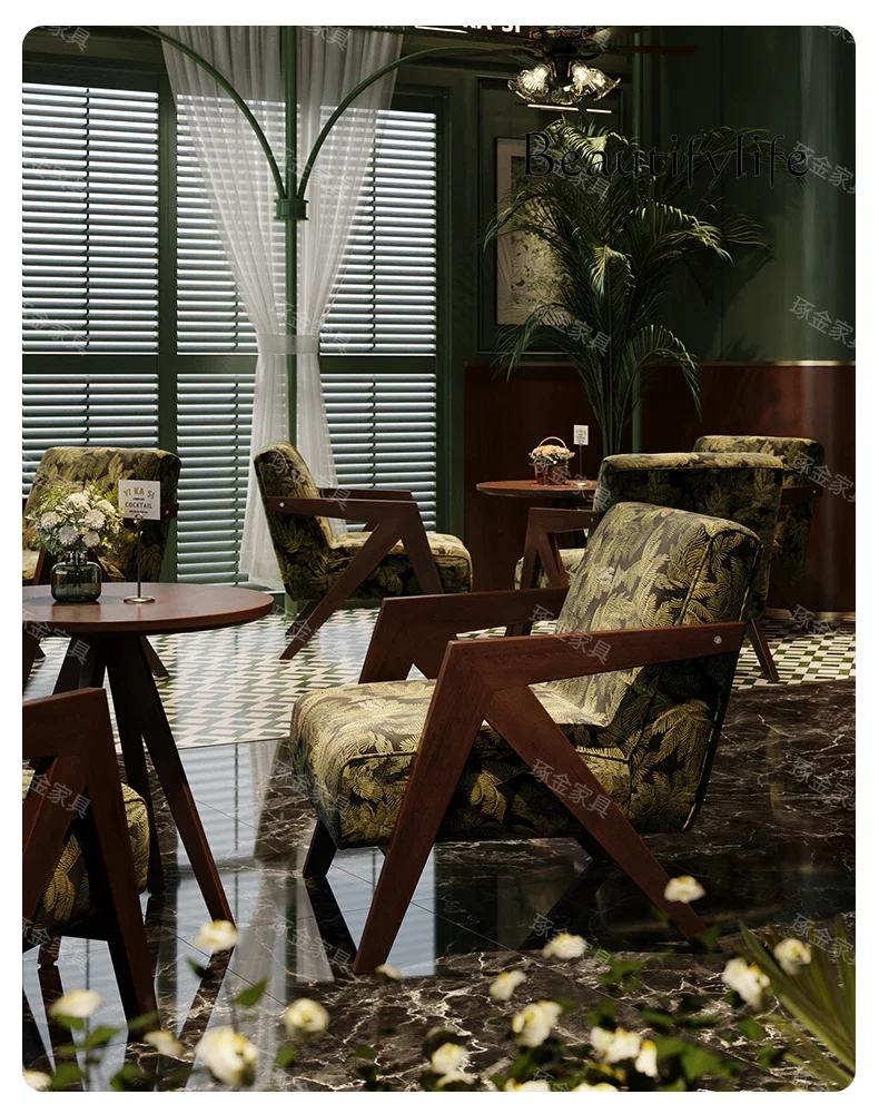 X Restaurant Sofa Chair French Dining Restaurant Dining Table And Chair Combination Medieval Nanyang Style Fabric Backrest Sofa