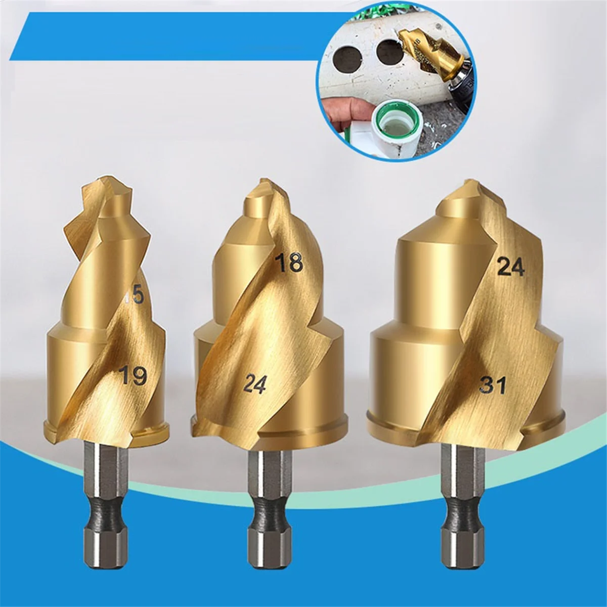 AT77 3pcs 20/25/32mm Step Drill Bit with Limit Swivel Groove PPR Lifting Cone Drill Bits for Water Pipe Reaming
