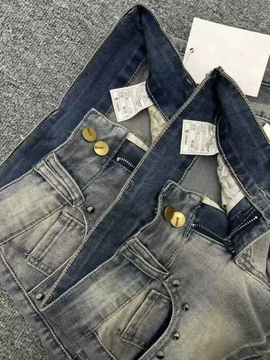 Retro Light Color Rivet Denim Super Shorts Women's High Street Washed Low Waist Y2k Jean Shorts