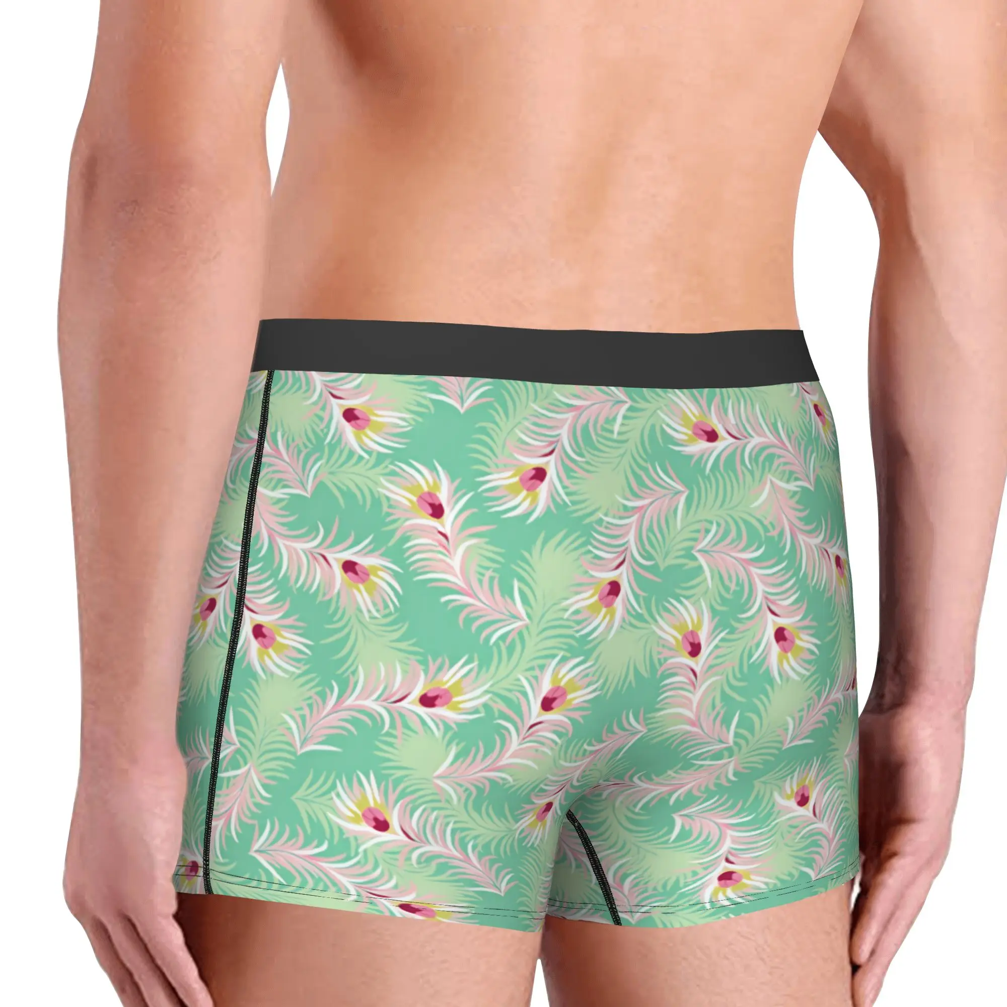 Peacock Feathers Seamless Pattern Underwear Men Printed  Boxer Briefs Shorts Panties Breathable Underpants