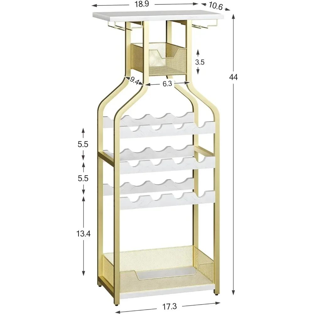 Metal Wine Rack Wine Bottle Holders Stands Freestanding, Storage Organizer Display Rack Table for Bar Kitchen Dining Living Room