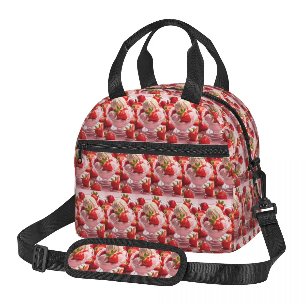 Strawberry Ice Cream Insulated Lunch Bag for Women Picnic Storage Food Boxes Container Cooler Thermal Lunch Box Tote