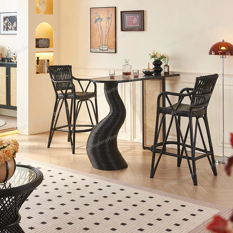 

Барный стул из массива дерева и ротанга, современный, простой, для дома, высокий, настенный, для кафе, набор барных стульев, мебель для баров