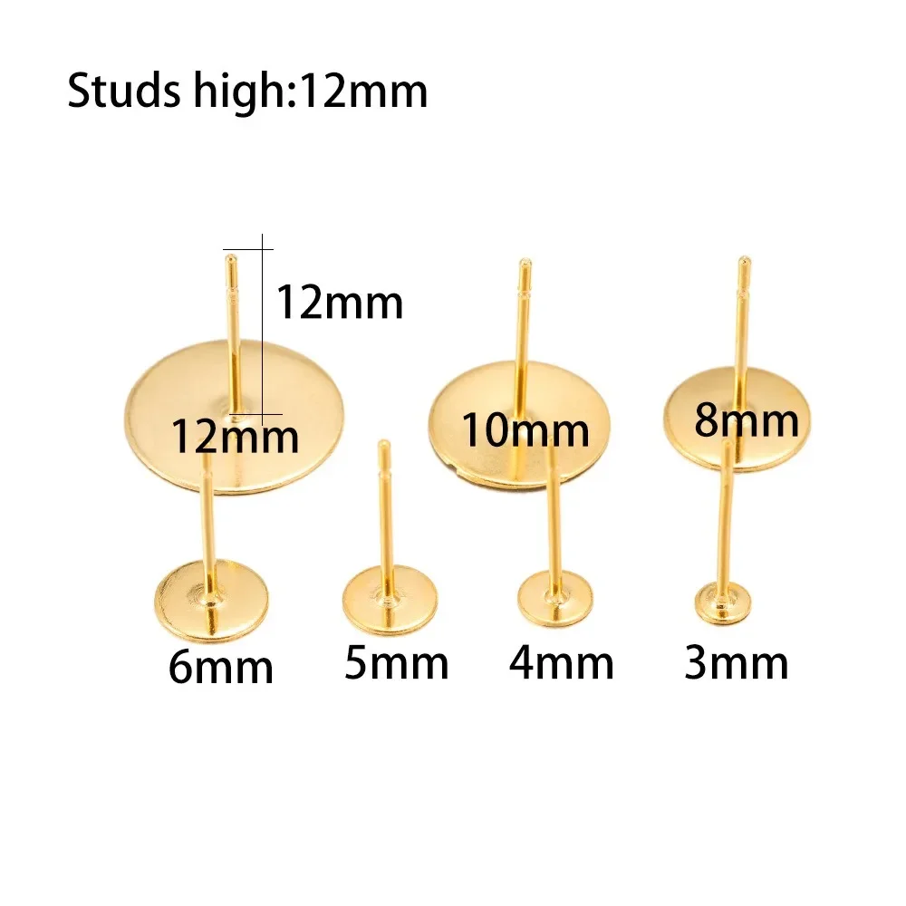 50/100pcs100g 3-12mm Stainless Steel Round Head Flat Bottom Ear Pins Earring Posts DIY Earring Findings Wholesale