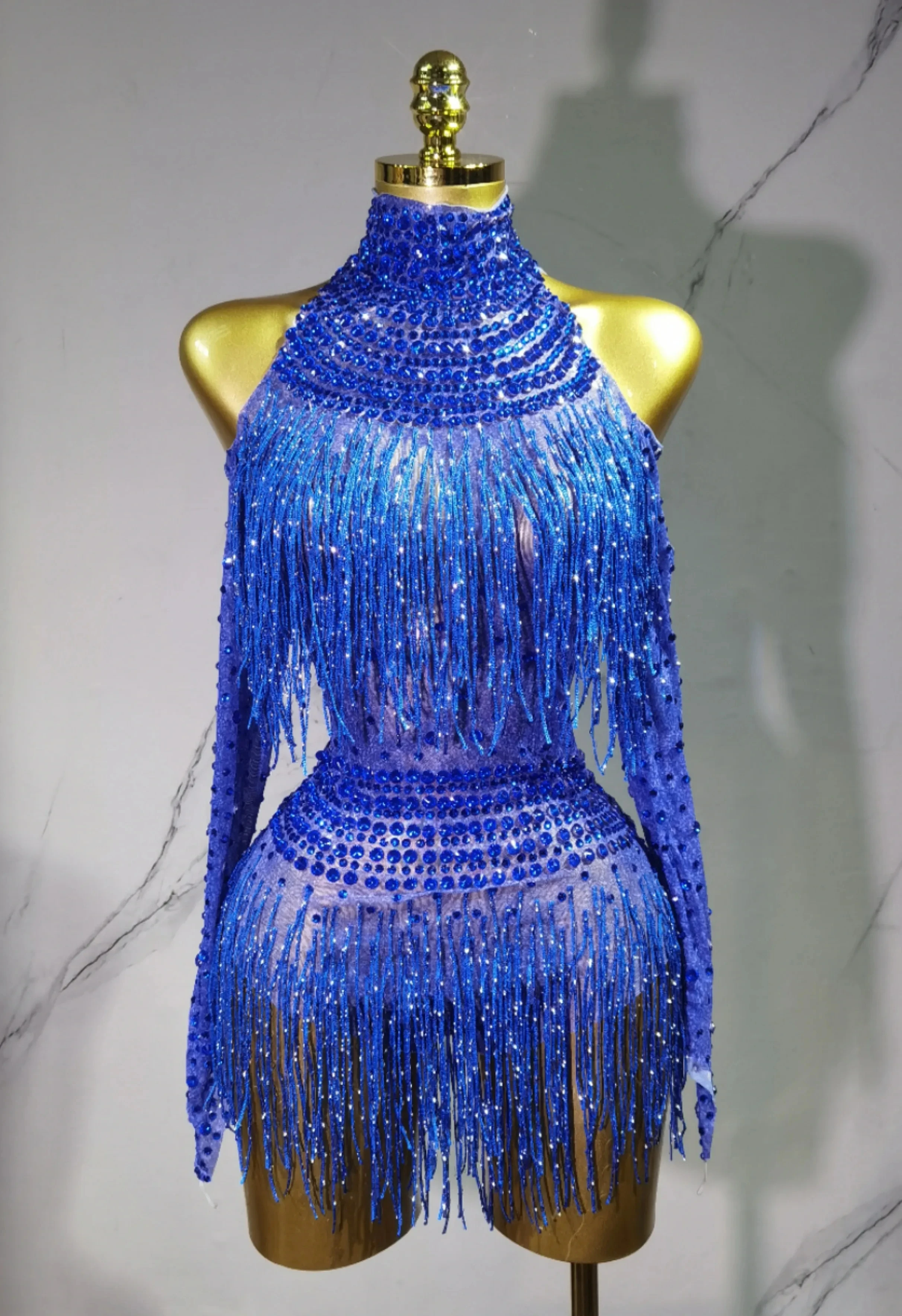 Sparkly Rhinestones Fringes Leotard Sexy DanceBodvsuit Nightclub Outfit Show PerformanceStage Wear Singer Dancer Costume D064
