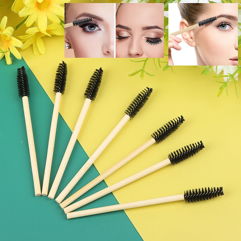 Brosse à cils avec manche en bambou, applicateur de mascara, outil de maquillage, extension de légion, poulet, 50 pièces