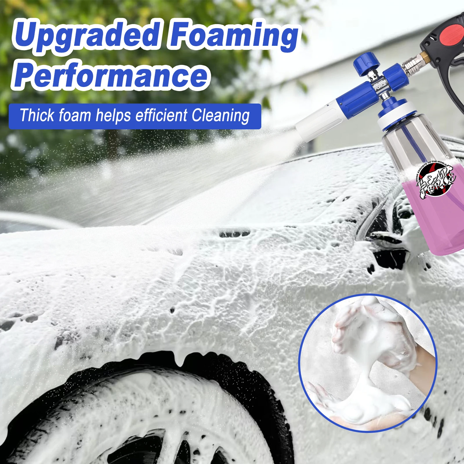 Pressure Washer Upgraded Foam Cannon for 1/4” Quick Connector with 360°Adjustable Spray Nozzle, 1L Foam Cannon Soap Dispenser