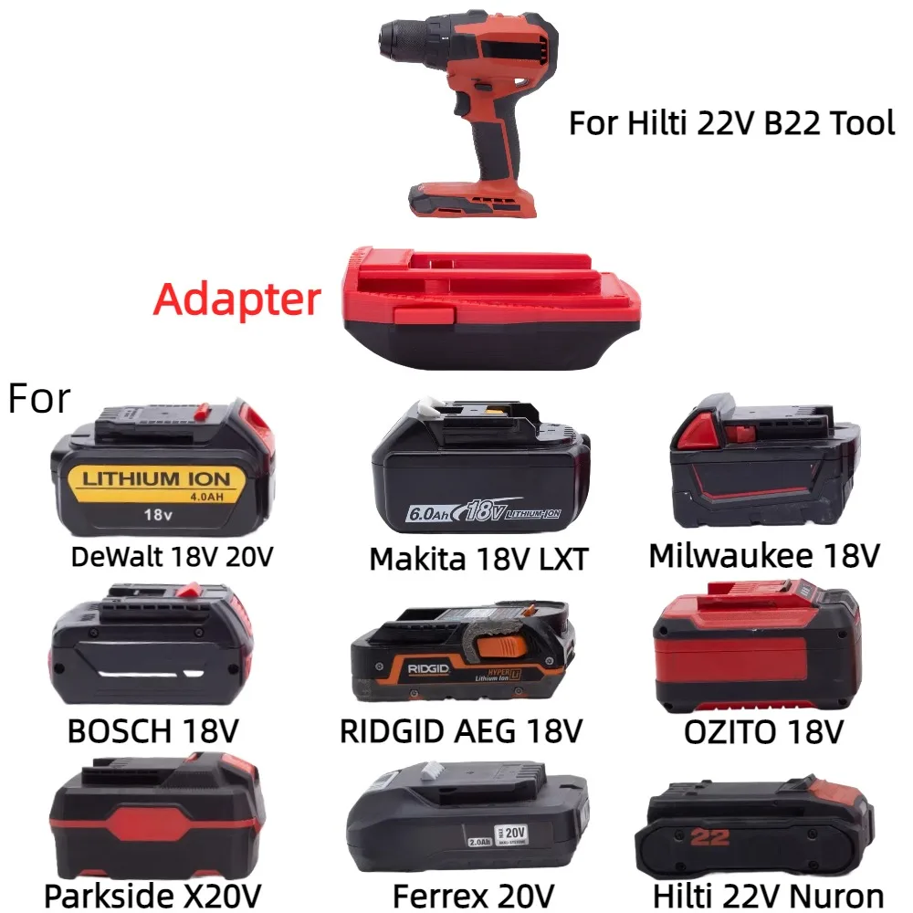 Adapter for DeWalt/Makita/Milwaukee/BOSCH/RIDGID AEG/OZITO/PARKSIDE X20V/FERREX/Hilti 22V Nuron Battery To Hilti 22V B22 Tool