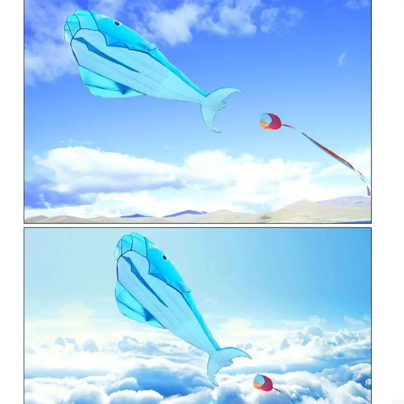 Aquilone 3D a forma delfino a coda lunga, enorme, morbido, da esterno, per bambini e adulti, campeggio,