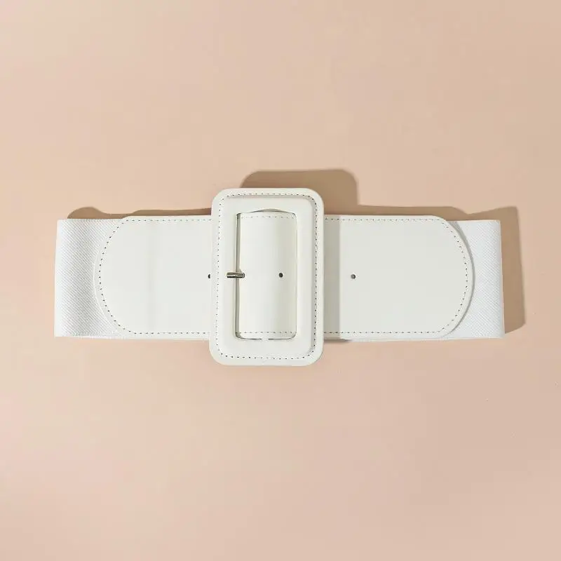 A stretchy elastic mirror leather wide waistband for daily wear, paired with a dress, shirt, and coat