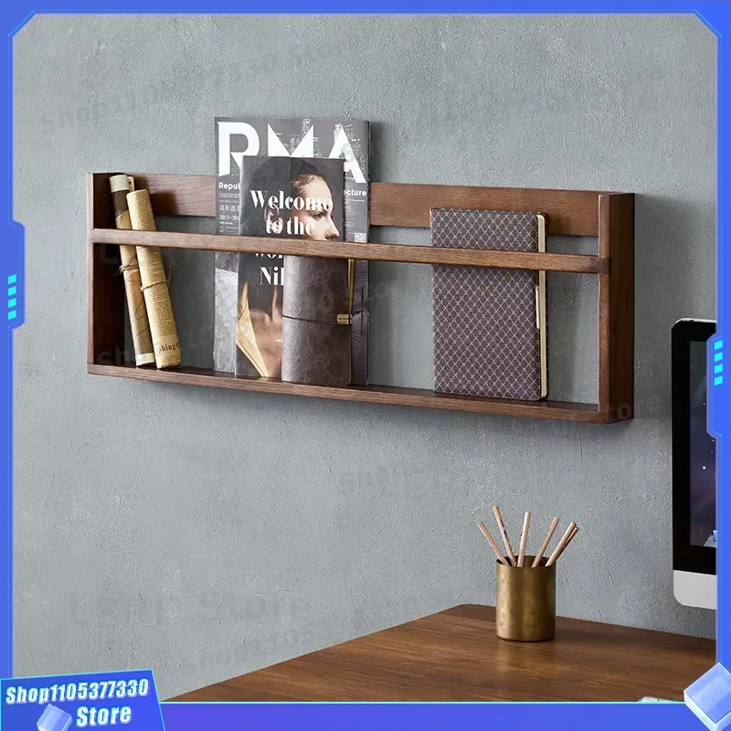 Solid Oak Wood Wall Shelf Floating Bookshelf for Living Room Decor Newspaper Storage Rack Hanging Wall Organizer Home Office