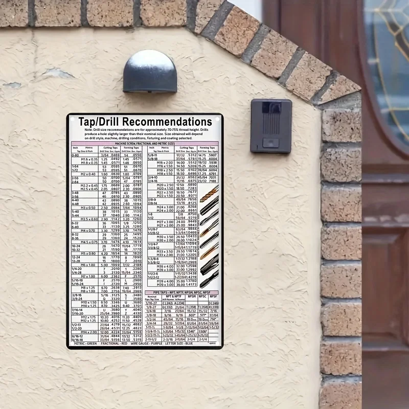 ملصق لافتة مخطط مثقاب من الألومنيوم المحفور مقاس 8 × 12 بوصة - مادة معدنية متينة للاستخدام الداخلي/الخارجي، المنزل، البار