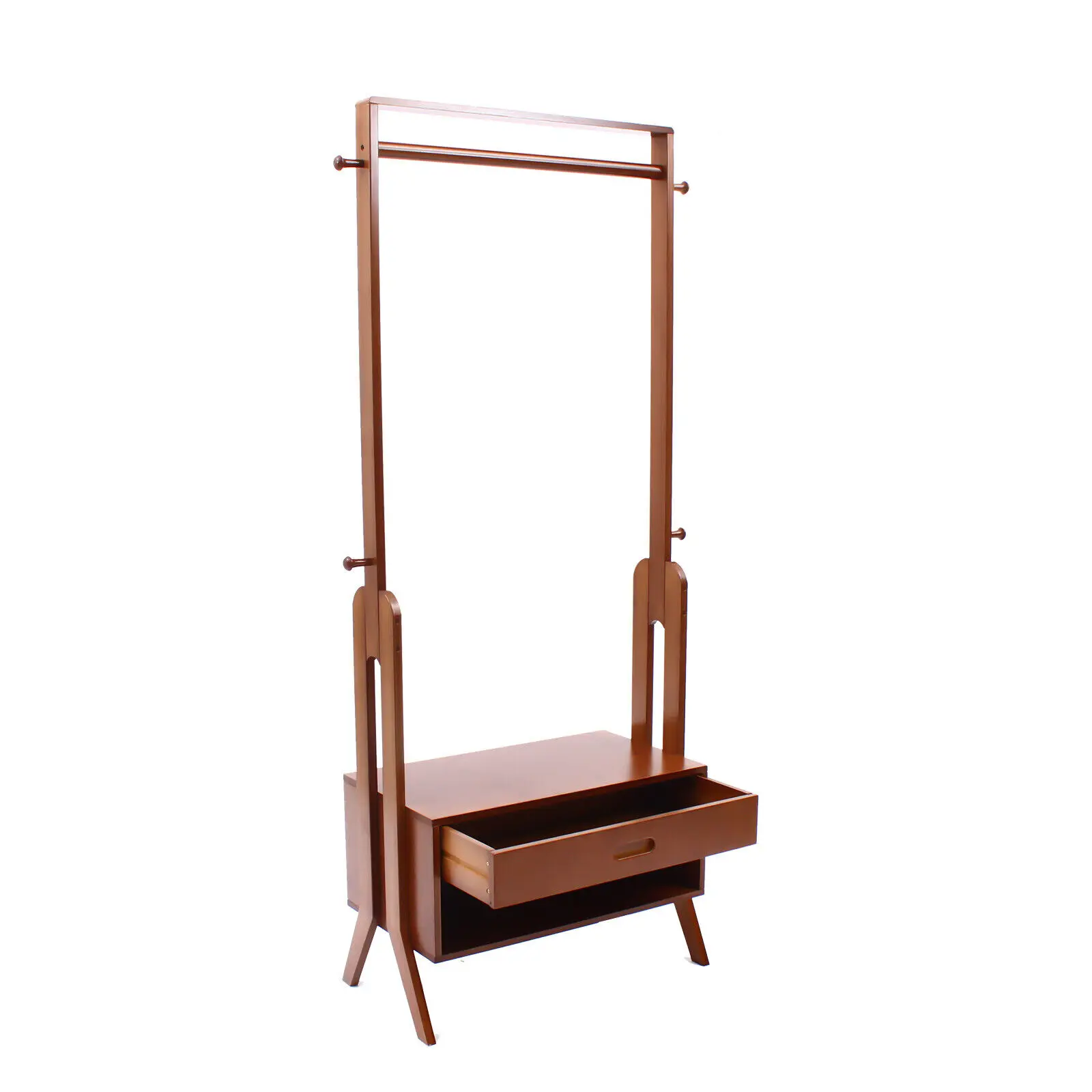 Hanging Rail Shelf Floor Standing Bamboo Garment Rack Saving Space Home Decor US