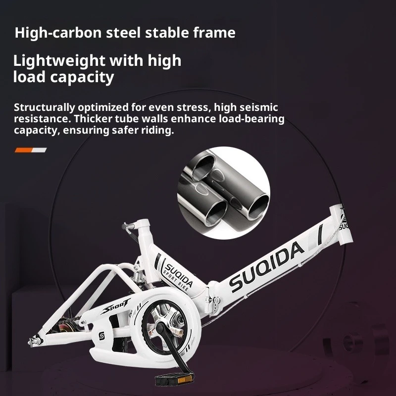 New Folding Bike 16 Inch Shock Absorbing Lightweight Urban Commuter Easy Fold Travel Kids Adults Teens Girls Boys Suspension