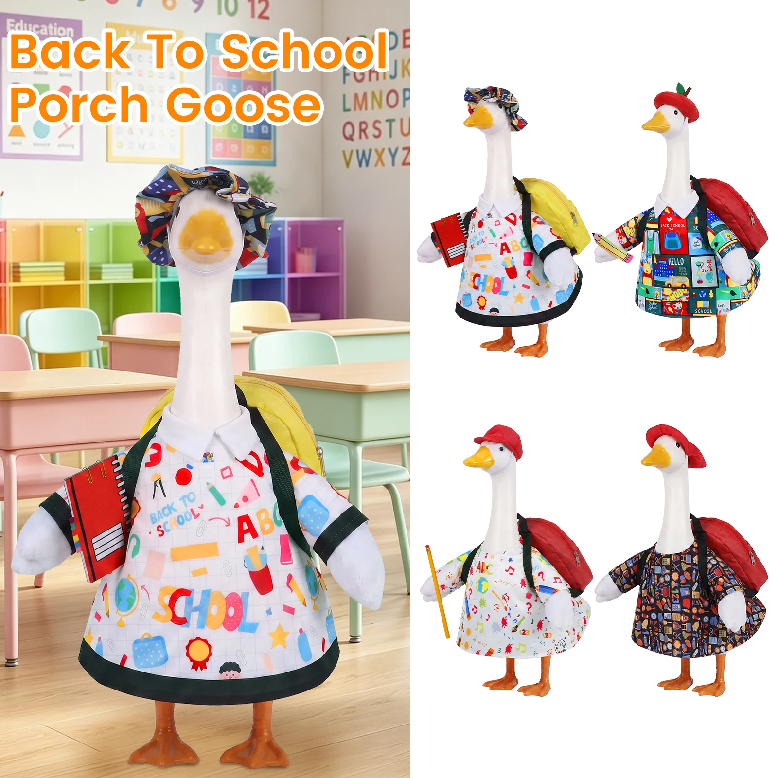 23 Inch Back to School Themed Porch Goose Outfits Fun Classroom Porch Goose Statue Costume School Opening Lawn Goose Dress Up