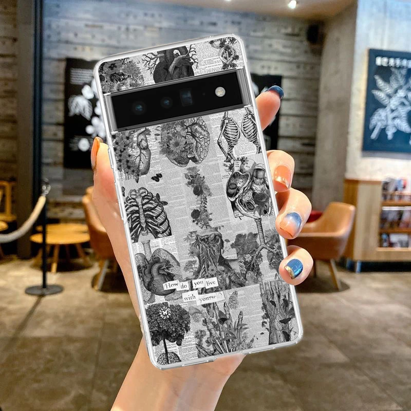 Чехол для телефона Anatomy Skeleton Chalkboard Heart для Google Pixel 9 8 7 6 5 4 4XL, мягкий ТПУ 7A 6A 5A Pro XL 5G, прозрачные сумки