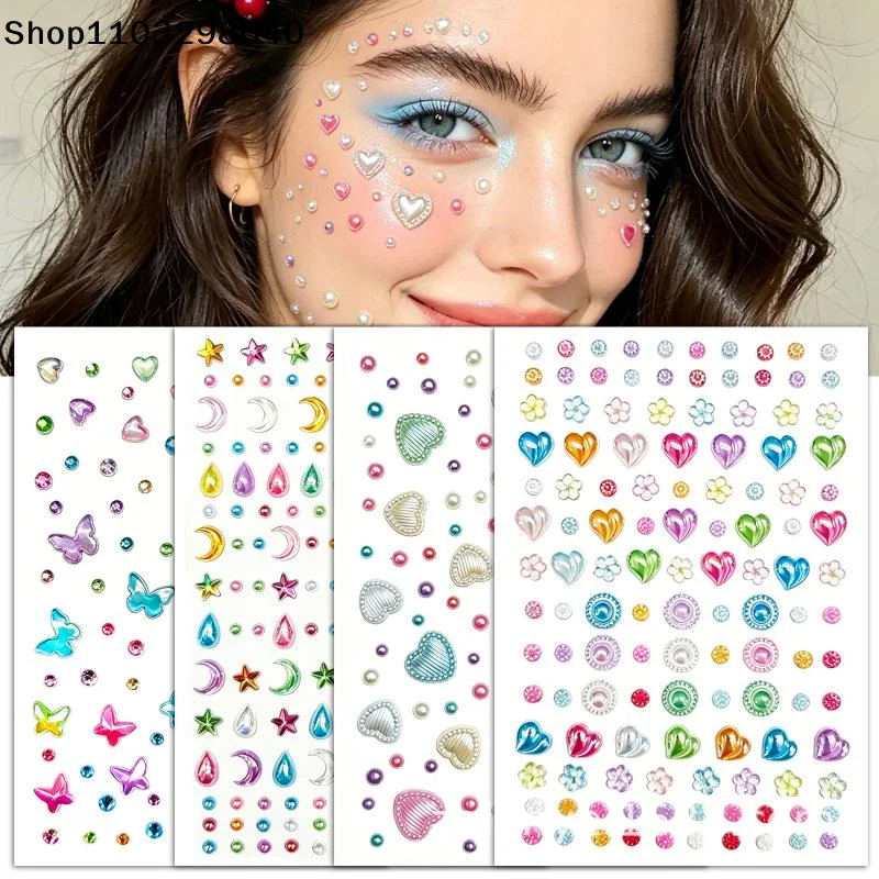 Face Gem Rhinestone Stickers 1Pc Self Adhesive Shiny Multi Designs for Holiday Party Cosplay DIY Makeup
