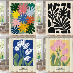 Modern Simple Art Flowers Shower Curtain 3D Printing Fabric Floral  Bathroom Curtains for Home Decoration Curtain with Hooks