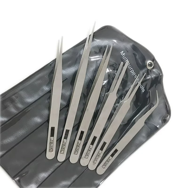 

6 pieces of stainless steel tweezers repair tool, industrial precision bending straight tweezers repair tool