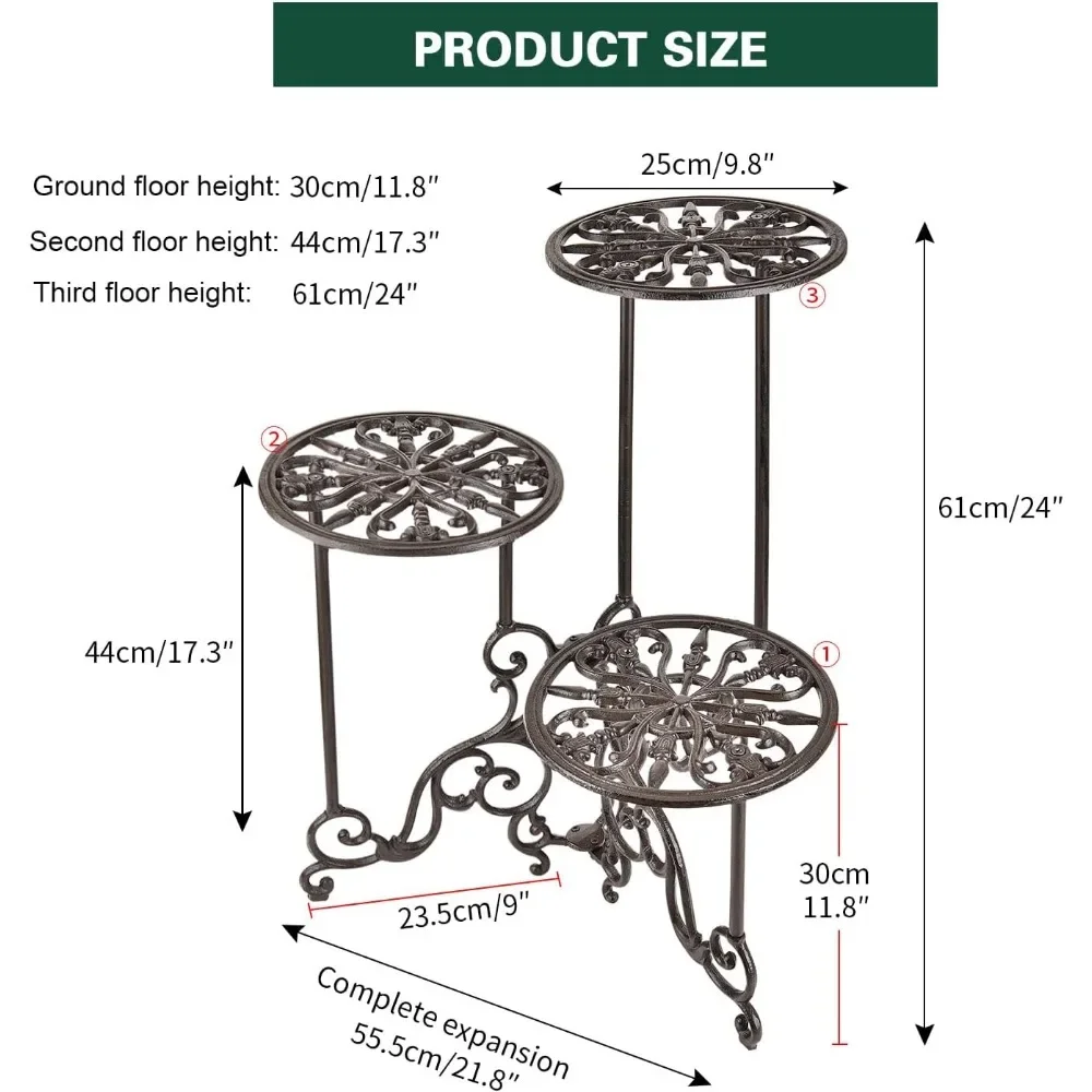 折りたたみ式金属製植木鉢ホルダー,3層,屋内および屋外の植木鉢サポート,24インチ