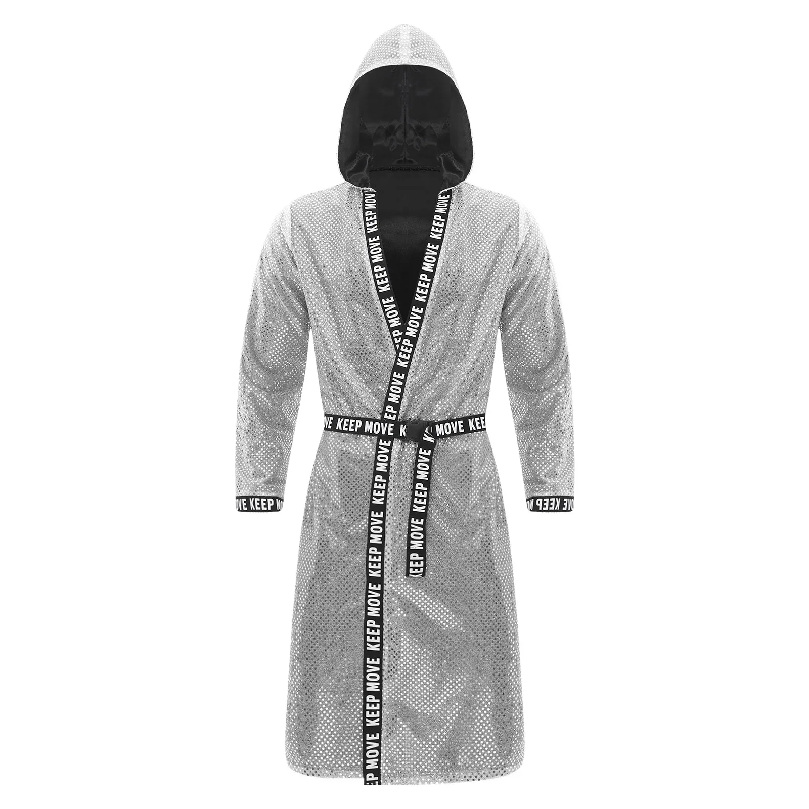 

Men Warrior Boxer Cosplay Hooded Robe Cloaks Long Sleeve Sequins Boxing Robe With Belt Cover Up for Halloween Party Role Play