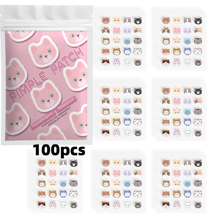 100/600pcs Cartoon acne patch, cute cat-shaped facial concealer acne patch, safe, non-toxic, gentle and non-irritating