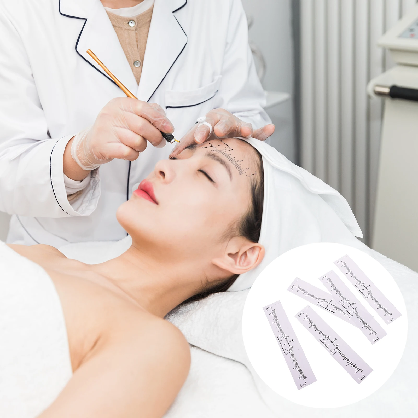 ไม้บรรทัดวัดตำแหน่งคิ้วแบบใช้แล้วทิ้ง 100 ชิ้น สีขาว เครื่องมือวัดสำหรับแต่งหน้า เครื่องมือสักคิ้วสำหรับผู้เริ่มต้น