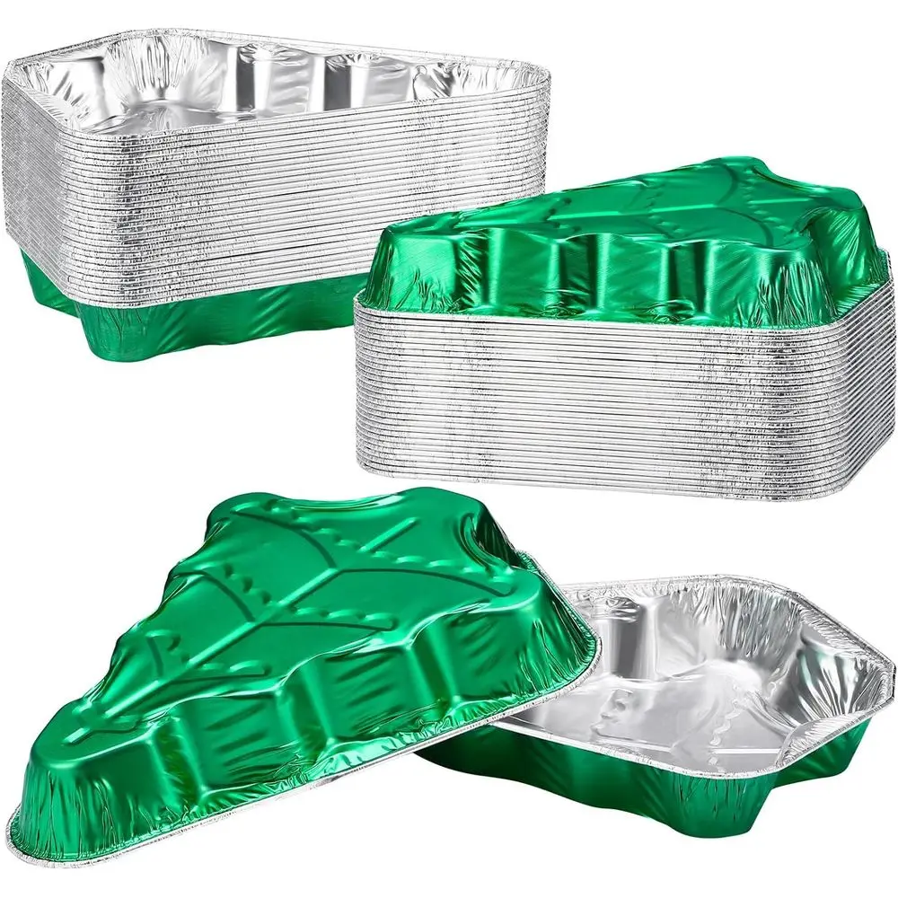 

Bulk 50-Count XL Aluminum Christmas Tree Pans, 39 oz Disposable Foil Tree-Shaped Baking Containers for Holiday Parties & Kitchen