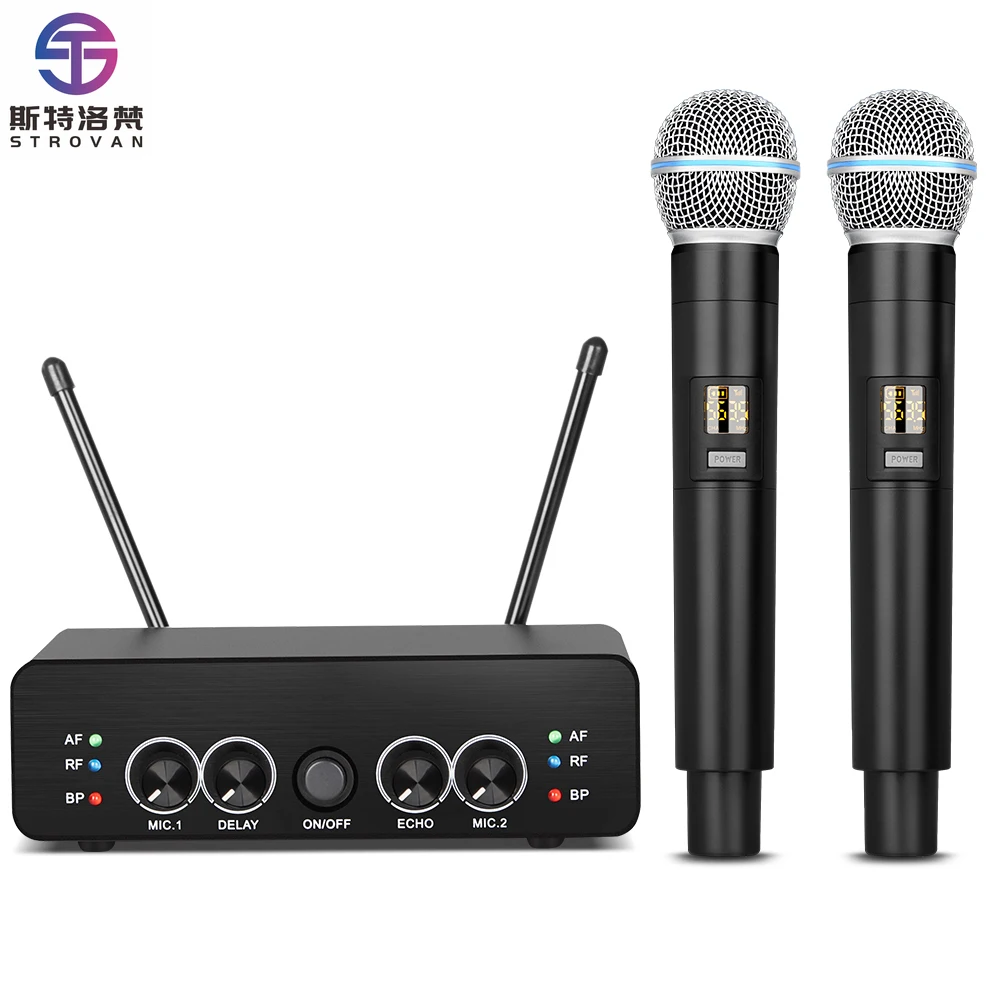 

Professional Long Range Handheld UHF Handheld Wireless Dynamic Microphone 2 Channel Mic