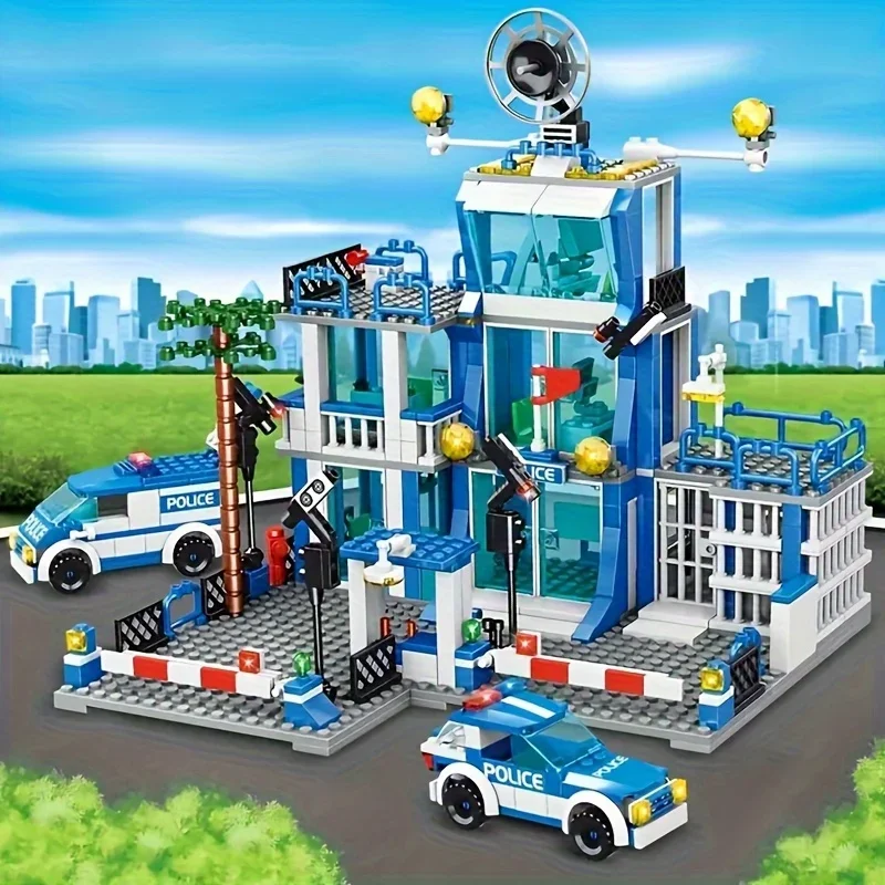 Giant police station building block set police station, children's educational building block assembly toys, birthday gifts ToS