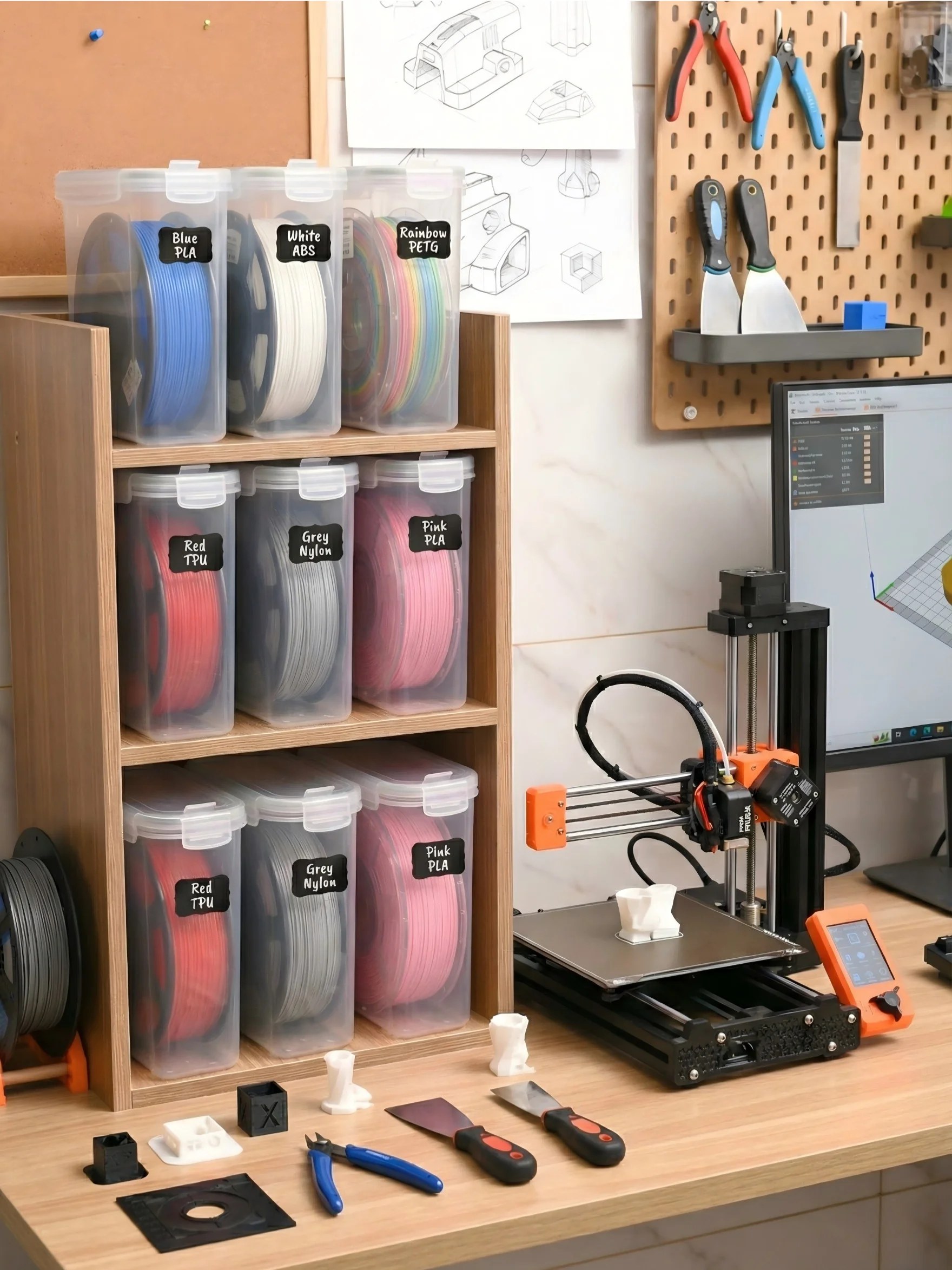 Vorratsdosen 6er Set 4L mit Deckel Luftdicht – Filament Box für 3D Drucker Filamentrollen, BPA-freie Aufbewahrungsboxen mit Filament-Auslass, Etiketten & Marker