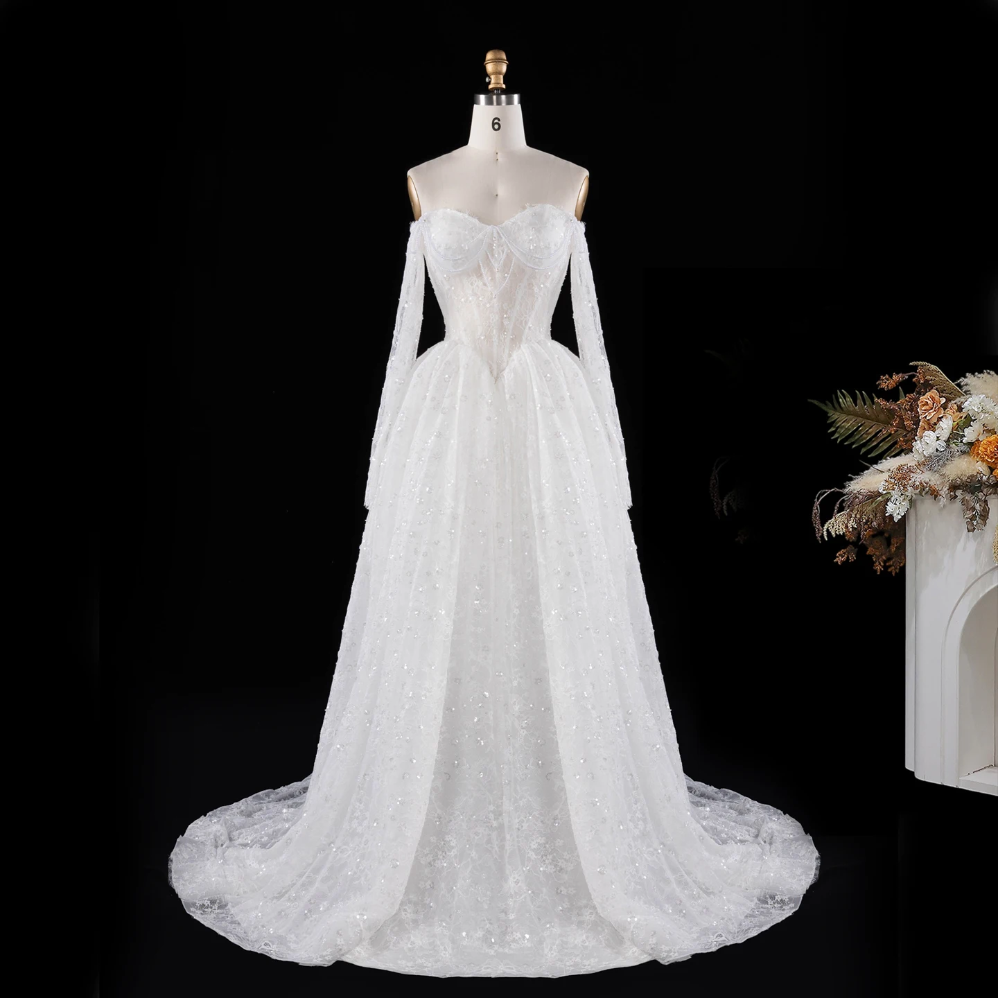 Sharon Said Elegant Sweetheart Lace Wedding Dress With Pearl Sequins Backless A-Line For Women Bridal Gown SW615 Customized