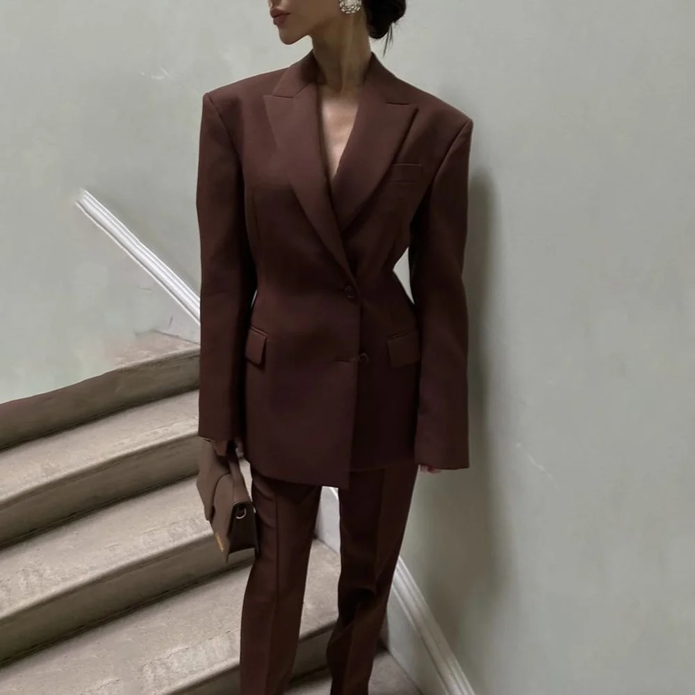 Chic Burgundy Peak Lapel Suits for Women Two Piece Fashion Party Prom Wedding Tuxedo Business Office Daily Casual Pants Sets